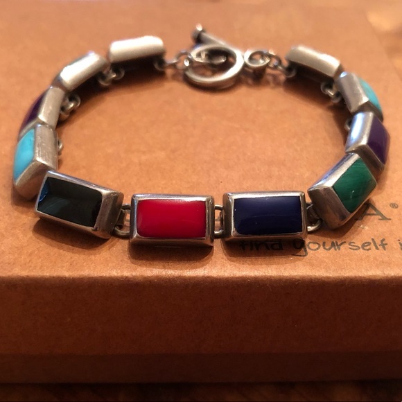 Rare Silpada Sterling Silver Multi-Colored Stone Toggle Clasp Bracelet B0442 - Picture 15 of 16